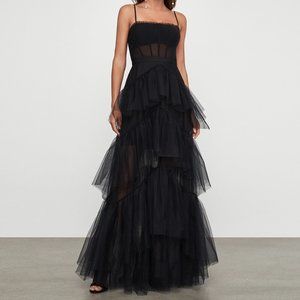 BCBG NWOT Oly Tiered-Ruffle Tulle Gown